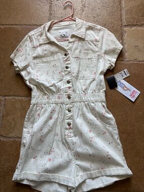 Celebrity Pink Cream Romper with Pink Floral Trim